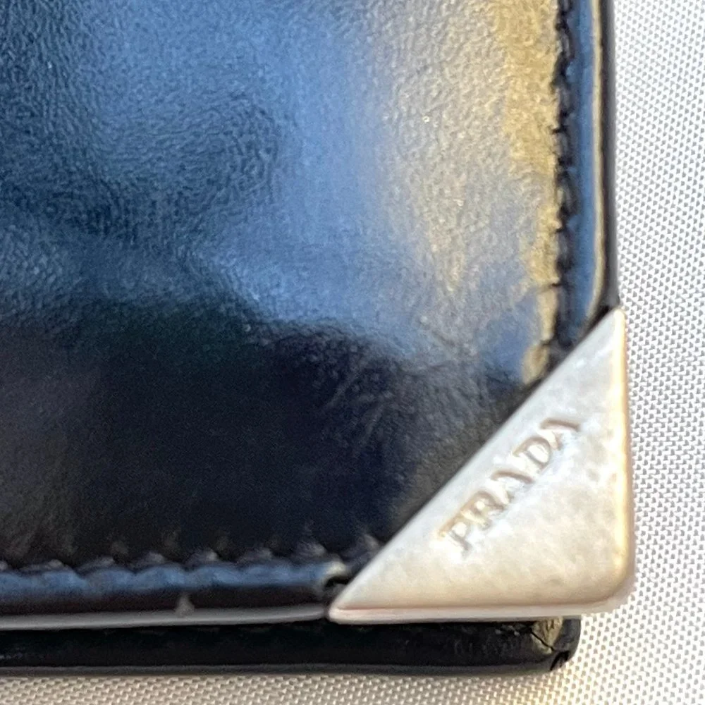 Auc Prada Black Pat Leather Three Fold ID Wallet Vintage